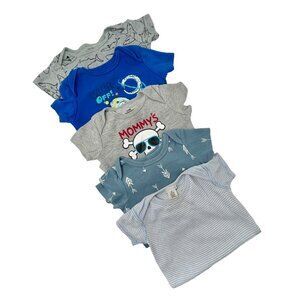 Baby‎ Boys - 5 Body Suits - Blue, Teal, Grey, Blue & White Stripe, - Size 6-9 M